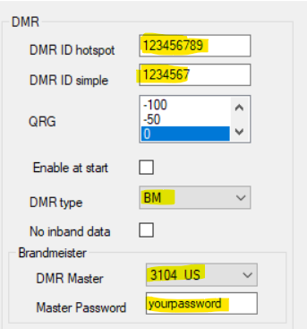 DMR Section in the Setup Screen