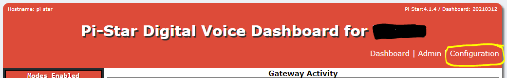 Top Right navigation section where you can find the Configuration Link.