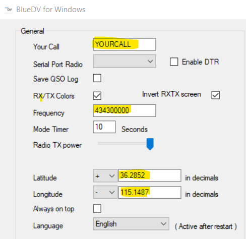 General Section in the Setup Screen